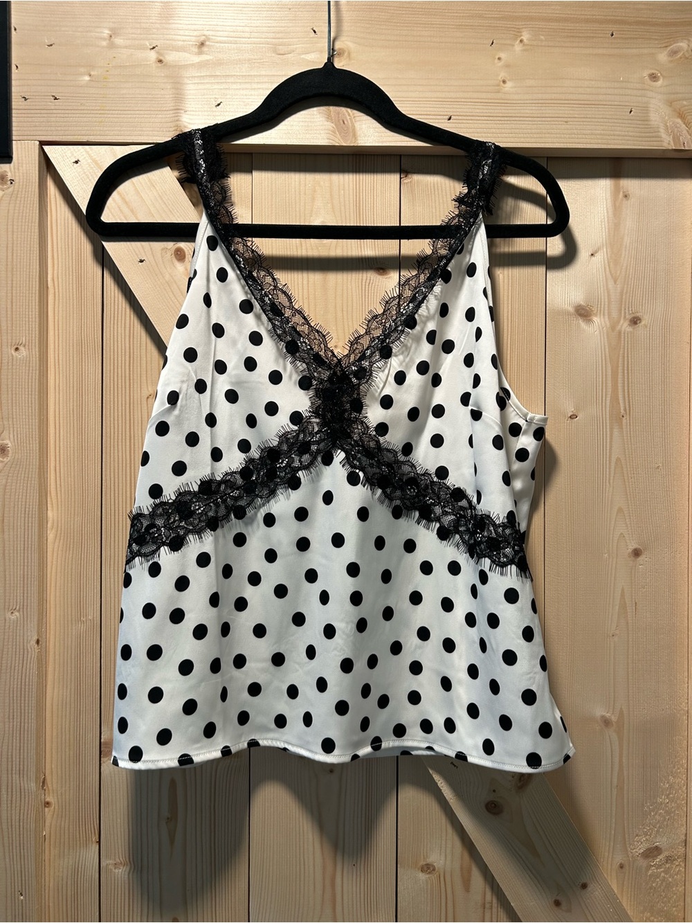 Rachel Zoe White & Black Polka Dot Lace Trim Cami